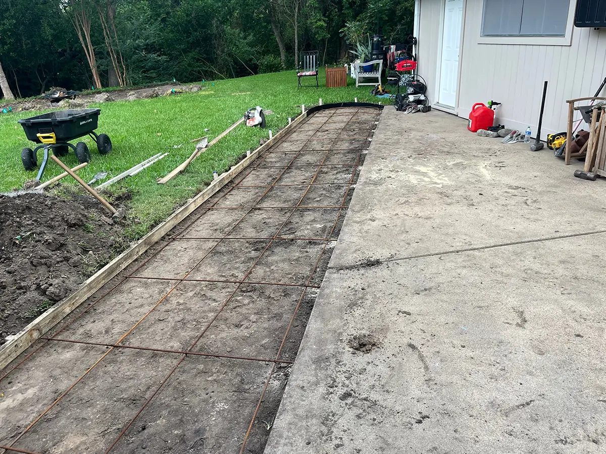 A concrete patio in progress