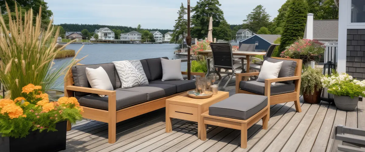 Comfortable polywood furniture on outdoor deck