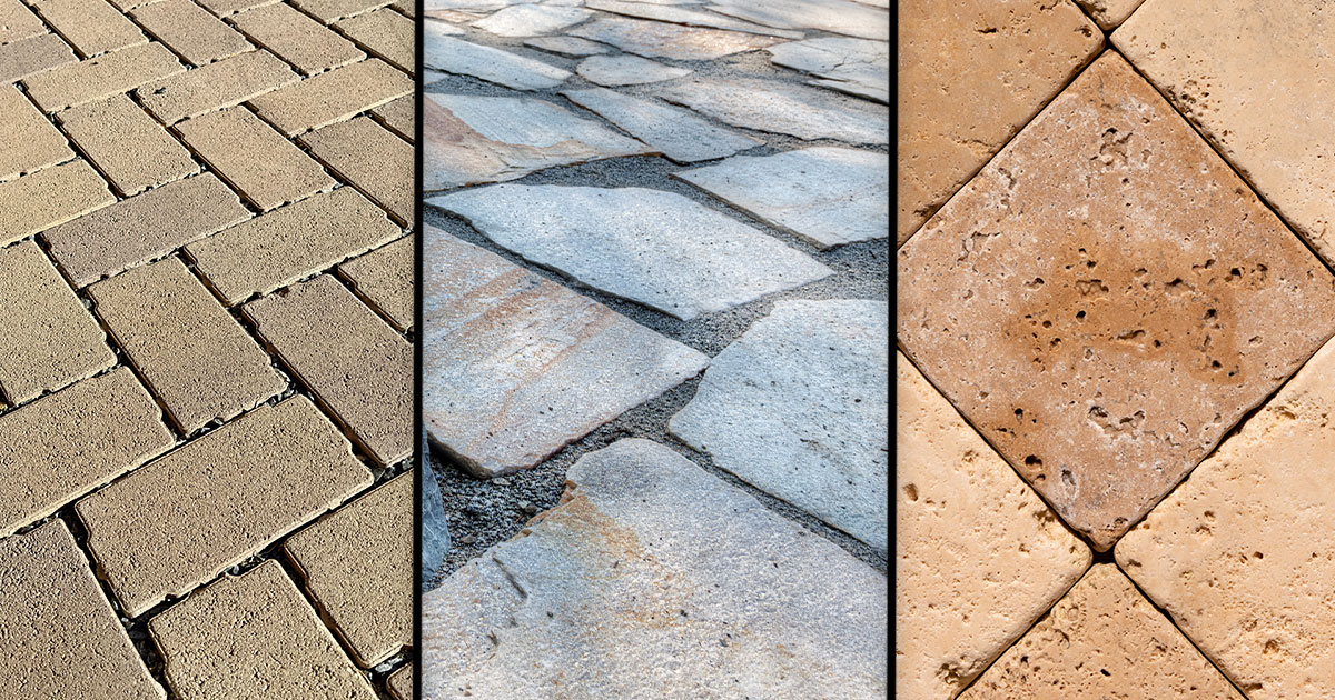 pavers natural stone travertine patios - 3 images in one image