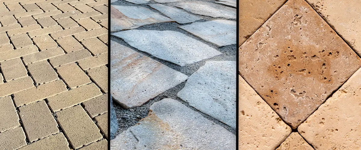 pavers natural stone travertine patios - 3 images in one image