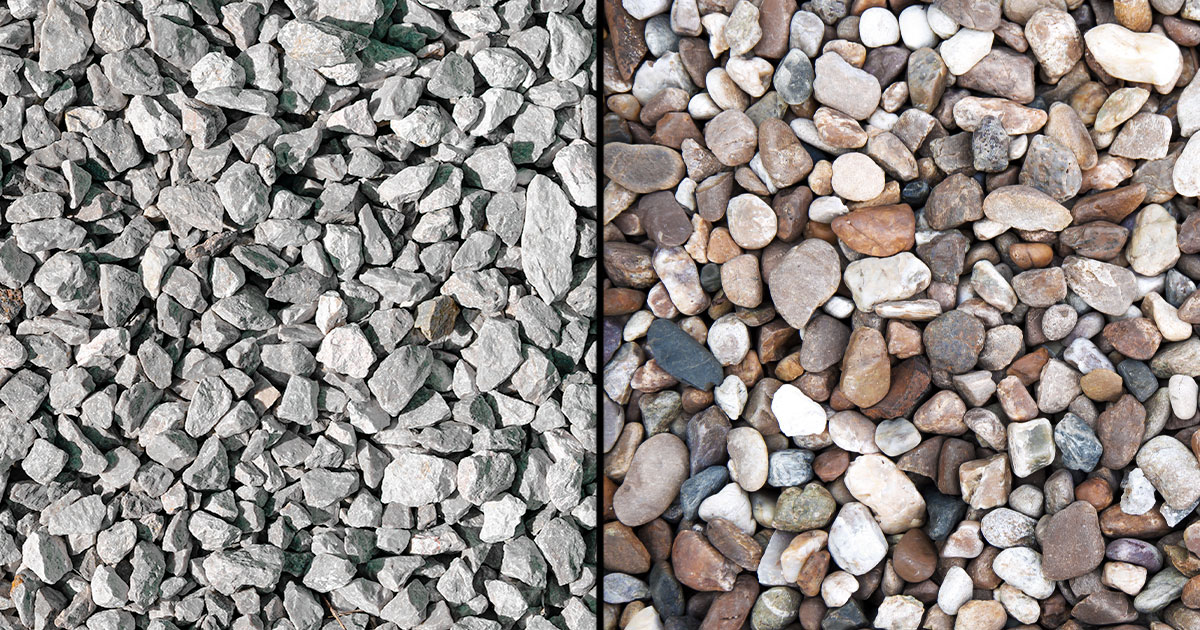 Side-by-side comparison of crushed concrete and natural pavers