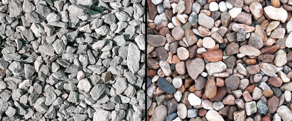 Side-by-side comparison of crushed concrete and natural pavers