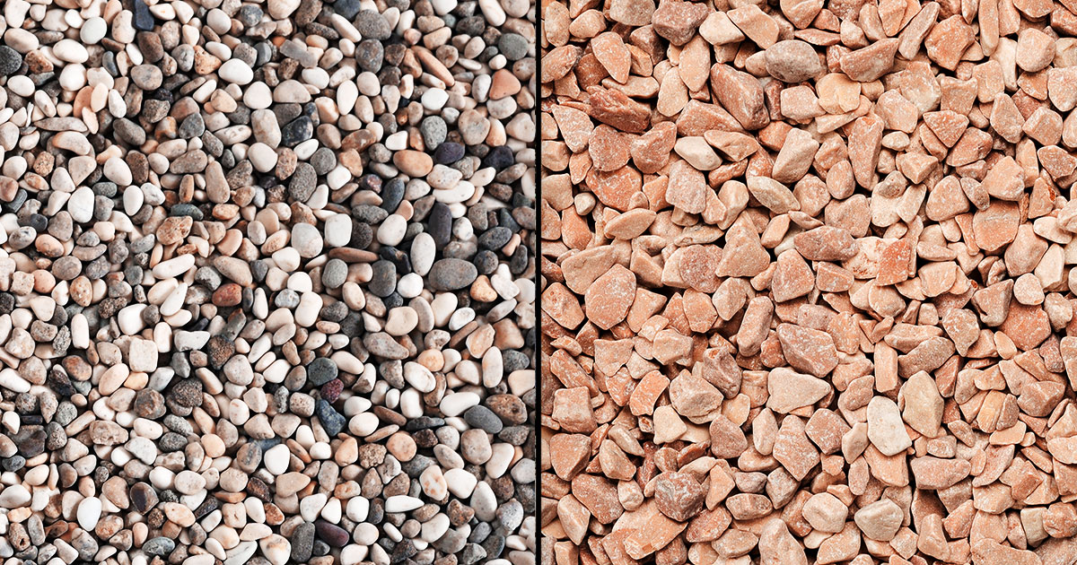 Side-by-side comparison of pea gravel and crushed stone surfaces