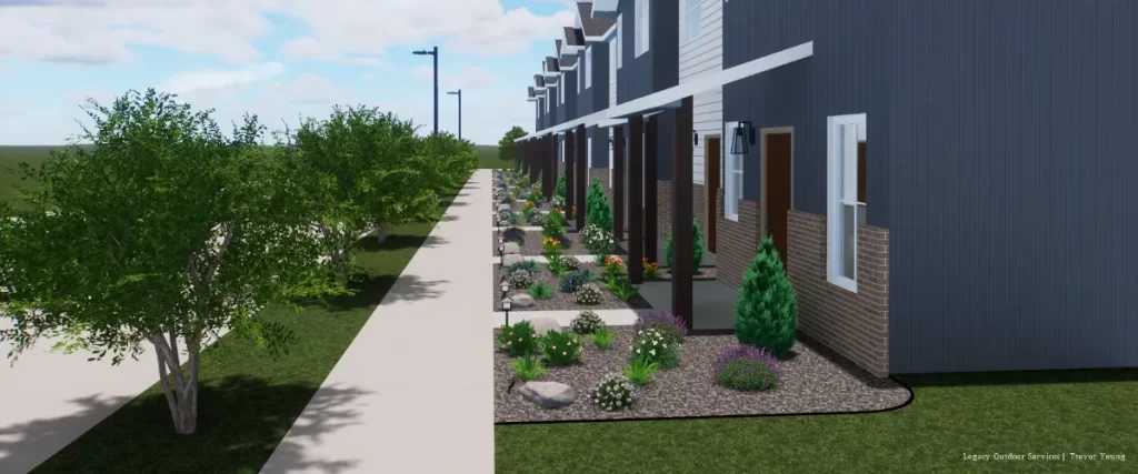 3d townhouse landscape design by legacy outdoor services